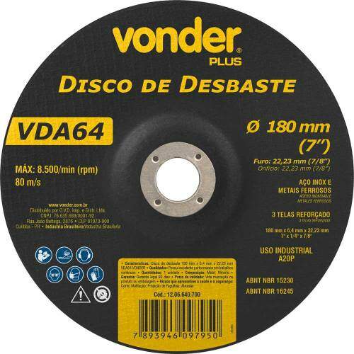 Disco Desbaste 7´´ X 1/4´´ X 7/8´´ - Vda64 - Vonder